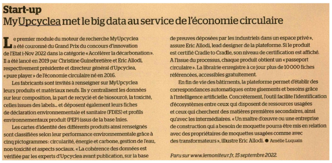 Le Moniteur - myUpcyclea® met le big data au service de l'économie circulaire