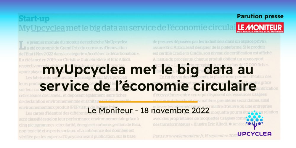Le Moniteur - myUpcyclea® met le big data au service de l'économie circulaire